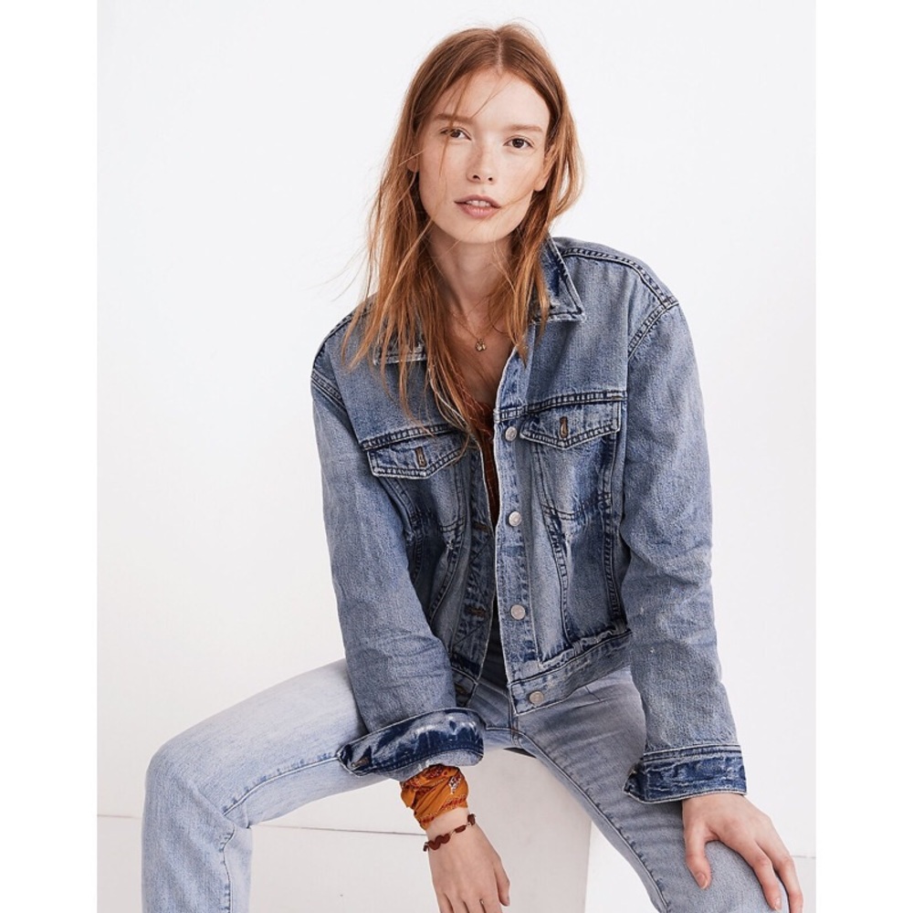 MADEWELL The Boxy-Crop Jean Jacket in Woodcourt Wash - size xs